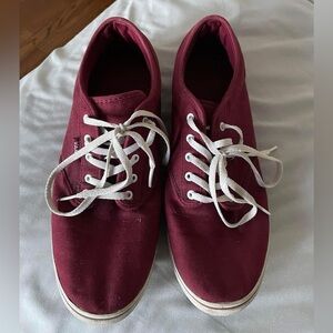 Womens Maroon Vans Canvas Shoes with White Laces